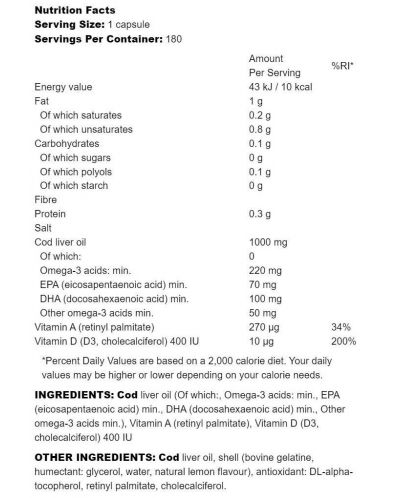 Norwegian Cod Liver Oil, 1000 mg, lemon, 90 гел капсули, Osavi - 4