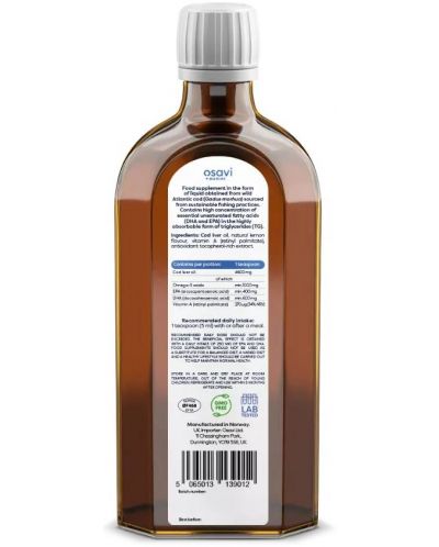 Norwegian Cod Liver Oil, 1000 mg, лимон, 250 ml, Osavi - 2