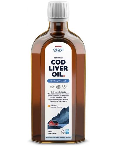 Norwegian Cod Liver Oil, 1000 mg, портокал, 250 ml, Osavi - 1