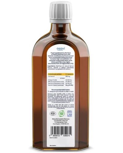 Norwegian Cod Liver Oil Kids, 500 mg, лимон, 250 ml, Osavi - 2