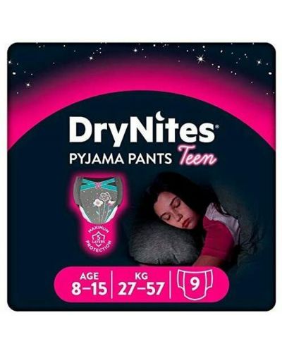 Нощни пелени гащи Huggies Drynites - За момиче, 8-15 години, 27-57 kg, 9 броя - 1