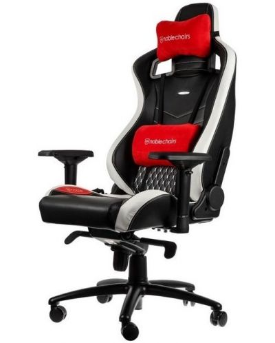 Гейминг стол noblechairs - EPIC, естествена кожа, черен/бял/червен