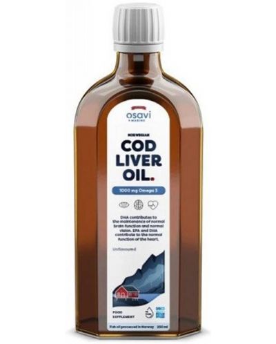 Norwegian Cod Liver Oil, 1000 mg, натурален, 250 ml, Osavi - 1