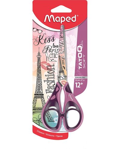 Ножици Maped - Tatoo Teens Soft, 16 cm, розова - 1