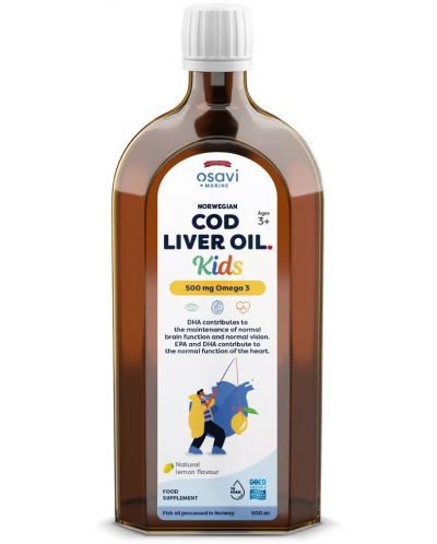 Norwegian Cod Liver Oil Kids, 500 mg, лимон, 500 ml, Osavi - 1