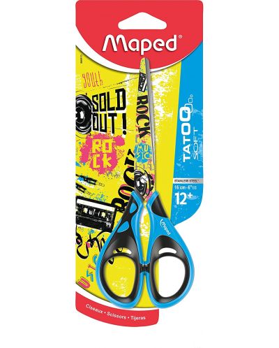 Ножици Maped - Tatoo Teens Soft, 16 cm, синя - 1