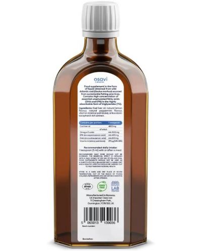 Norwegian Cod Liver Oil, 1000 mg, лимон и мента, 250 ml, Osavi - 2