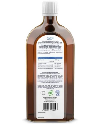 Norwegian Cod Liver Oil, 1000 mg, лимон, 500 ml, Osavi - 2