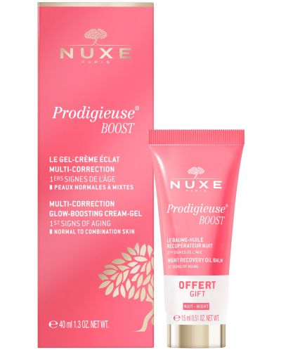 Nuxe Prodigieuse Boost Комплект - Озаряващ гел-крем и Нощен балсам, 40 + 15 ml (Лимитирано) - 1