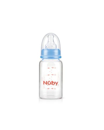 Стъклено шише с широко гърло Nuby, 120 ml, с биберон Slow Flow - 1