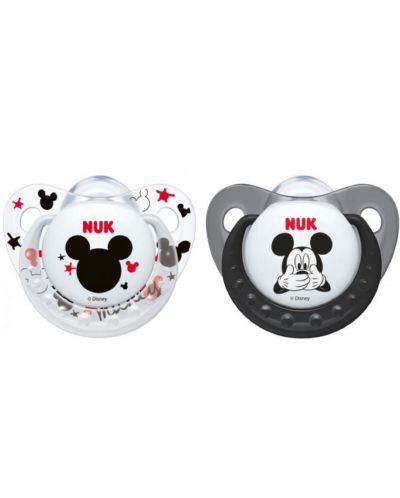 Силиконови залъгалки NUK - Mickey, 0-6 месеца, 2 броя, за момче, с кутийка