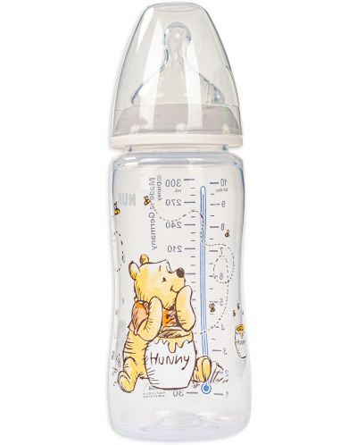 Шише Nuk First Choice - Disney, TC, със силиконов биберон, 300 ml, Сиво/Мечо Пух с мед - 1