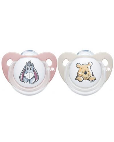 Силиконови залъгалки NUK - Disney, Мечо Пух, 2 броя, 0-6 месеца, момиче