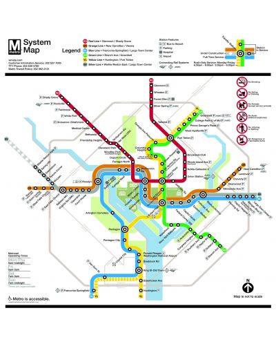 Пъзел New York Puzzle от 500 части - Карта на метрото, Вашингтон - 1