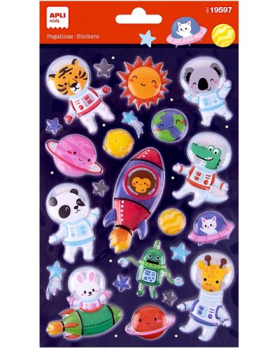 Обемни стикери Apli Kids - Животни космонавти, 23 броя - 1