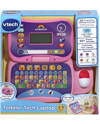 Образователна играчка Vtech - Лаптоп, розов (на английски) - 1