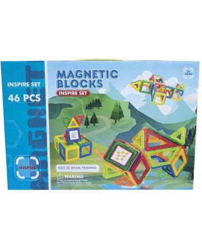 Конструктор с магнитни елементи Ocie Magnetic Blocks - Inspire, син, 46 части