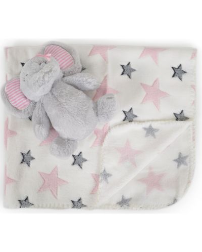 Одеяло с играчка Cangaroo - Elephant, pink, 90 x 75 cm  - 1