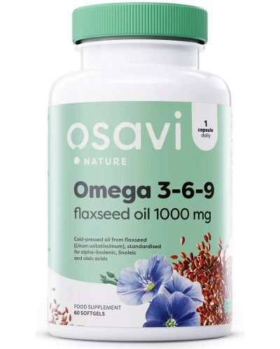 Omega 3-6-9 Flaxseed Oil, 1000 mg, 60 гел капсули, Osavi - 1