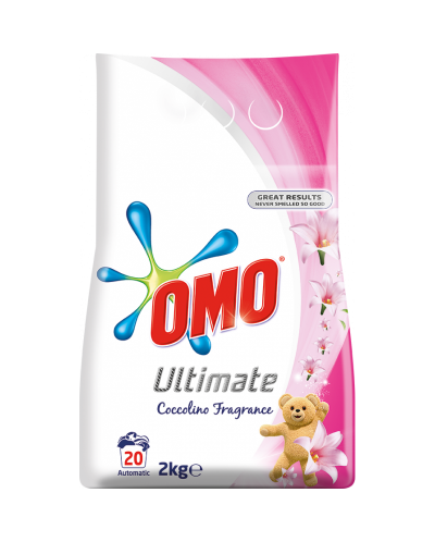 Omo Прах за деликатно пране Ultimate Coccolino, 20 изпирания, 2kg с грижа за цветовете и тъканите