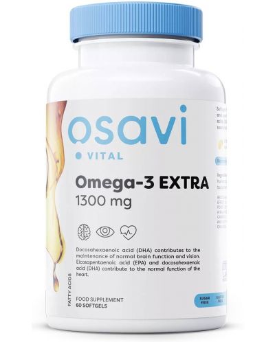 Omega-3 Extra, 1300 mg, 60 гел капсули, Osavi - 1