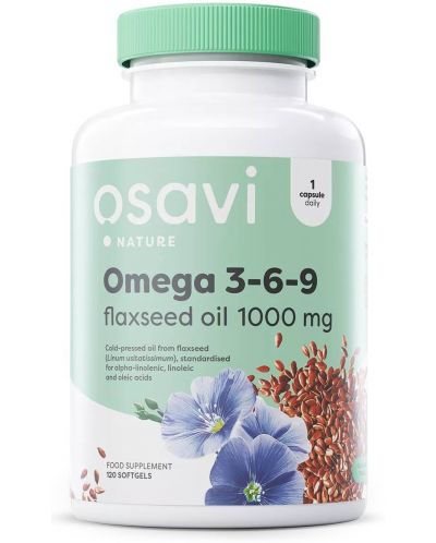 Omega 3-6-9 Flaxseed Oil, 1000 mg, 120 гел капсули, Osavi - 1