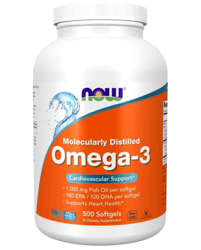Omega-3 Molecularly Distilled, 500 капсули, Now - 1