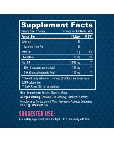 Omega 3, 1000 mg, 200 капсули, Haya Labs - 2