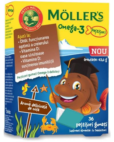 Omega-3 Желирани рибки за деца, кола, 36 броя, Mollers - 1