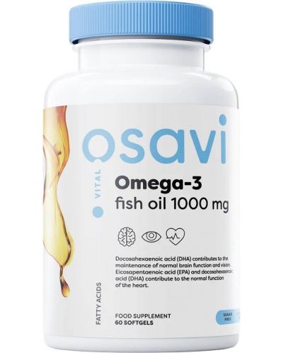 Omega-3 Fish Oil, 1000 mg, lemon, 60 гел капсули, Osavi - 1