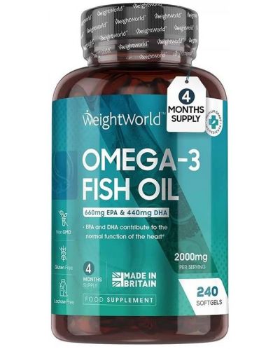 Omega-3 Fish Oil, 240 софтгел капсули, Weight World - 1
