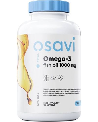 Omega-3 Fish Oil, 1000 mg, lemon, 180 гел капсули, Osavi - 1