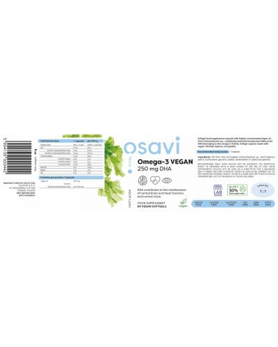 Omega-3 Vegan, 250 mg DHA, 120 гел капсули, Osavi - 4