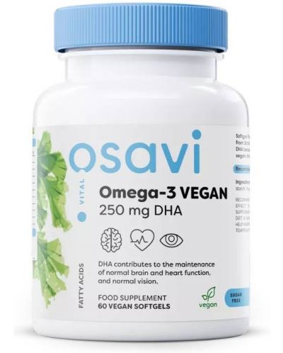 Omega-3 Vegan, 250 mg DHA, 60 гел капсули, Osavi - 1