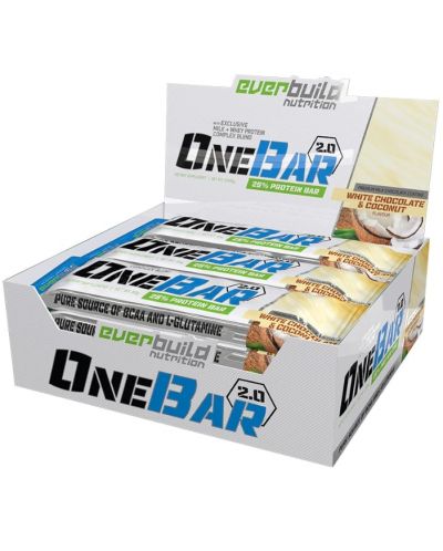 OneBar Протеинови барове, бял шоколад и кокос, 12 броя, Everbuild - 1
