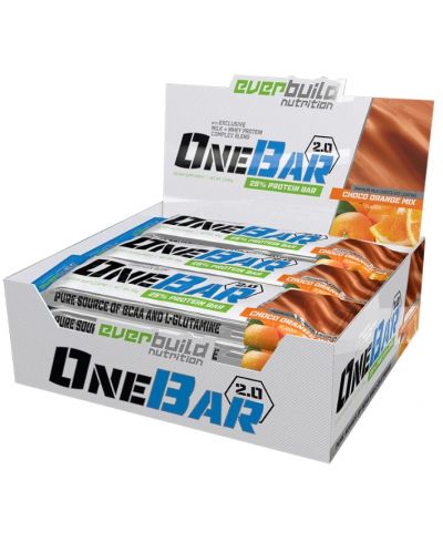 OneBar Протеинови барове, шоколад и портокал, 12 броя, Everbuild - 1