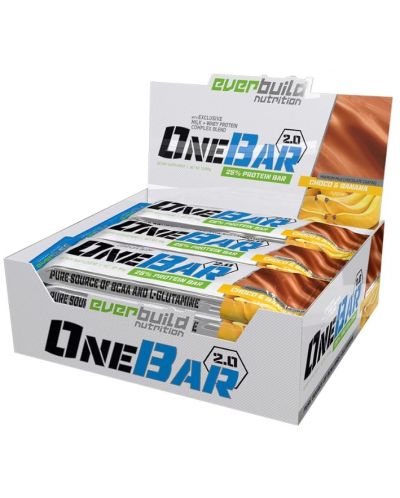 OneBar Протеинови барове, шоколад и банан, 12 броя, Everbuild - 1
