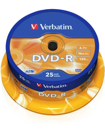 Оптичен носител Verbatim - DVD-R AZO 4.7GB 16X, Matt Silver Surface, 25 броя - 1