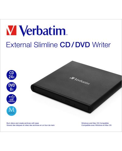 Оптично устройство Verbatim - External Slimline Mobile DVD ReWriter, USB 2.0 - 3