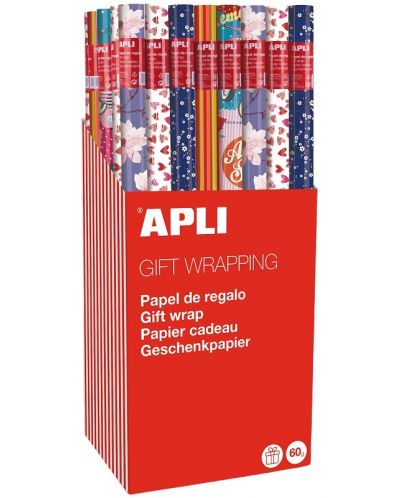 Опаковъчна хартия Apli - С бели цветчета, 2 х 0.70 m, тъмносиня - 1