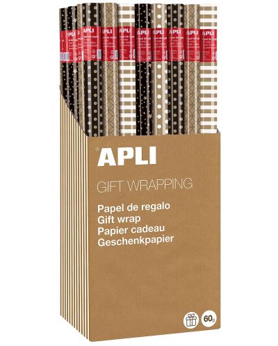 Опаковъчна хартия Apli - Крафт, черно и бяло, асортимент - 1