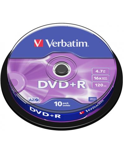 Оптичен носител Verbatim - DVD+R AZO 4.7GB 16X, Matt Silver Surface, 10 броя - 1