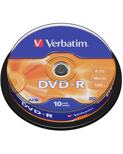 Оптичен носител Verbatim - DVD-R AZO 4.7GB 16X, Matt Silver Surface, 10 броя - 1