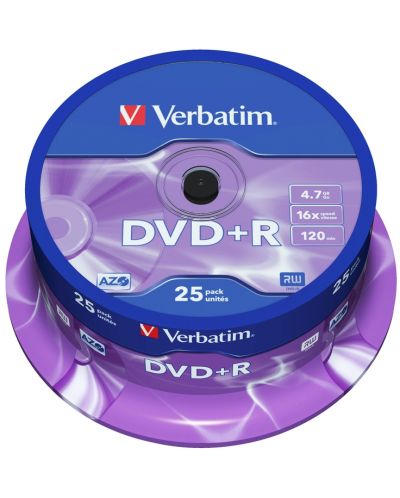 Оптичен носител Verbatim - DVD+R AZO 4.7GB 16X, Matt Silver Surface, 25 броя - 1
