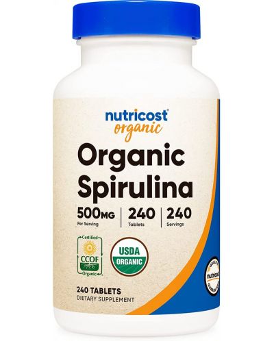 Organic Spirulina, 500 mg, 240 таблетки, Nutricost - 1