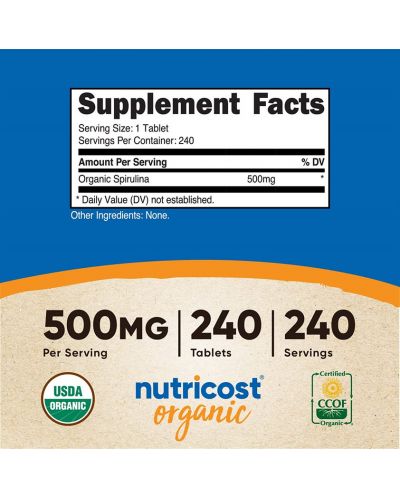 Organic Spirulina, 500 mg, 240 таблетки, Nutricost - 2