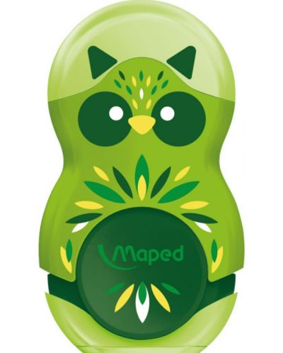 Острилка с гума 2 в 1 Maped Mini Cute - Loopy, зелена - 1