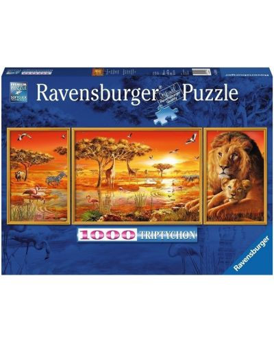 Панорамен пъзел Ravensburger от 1000 части - Африканско величие, триптих - 1