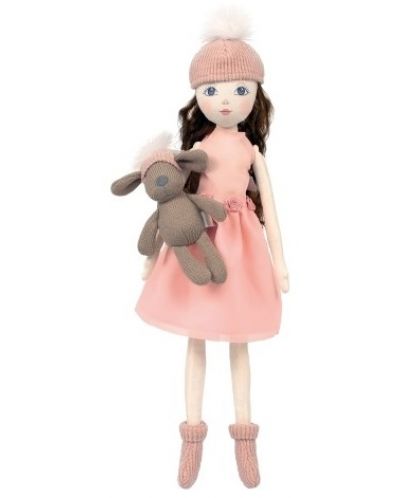 Парцалена кукла Design a Friend - С шапка с помпон и кученце, розова, 40 cm - 1