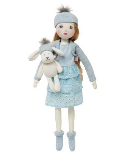 Парцалена кукла Design a Friend - С шапка с помпон и зайче, синя, 40 cm - 1